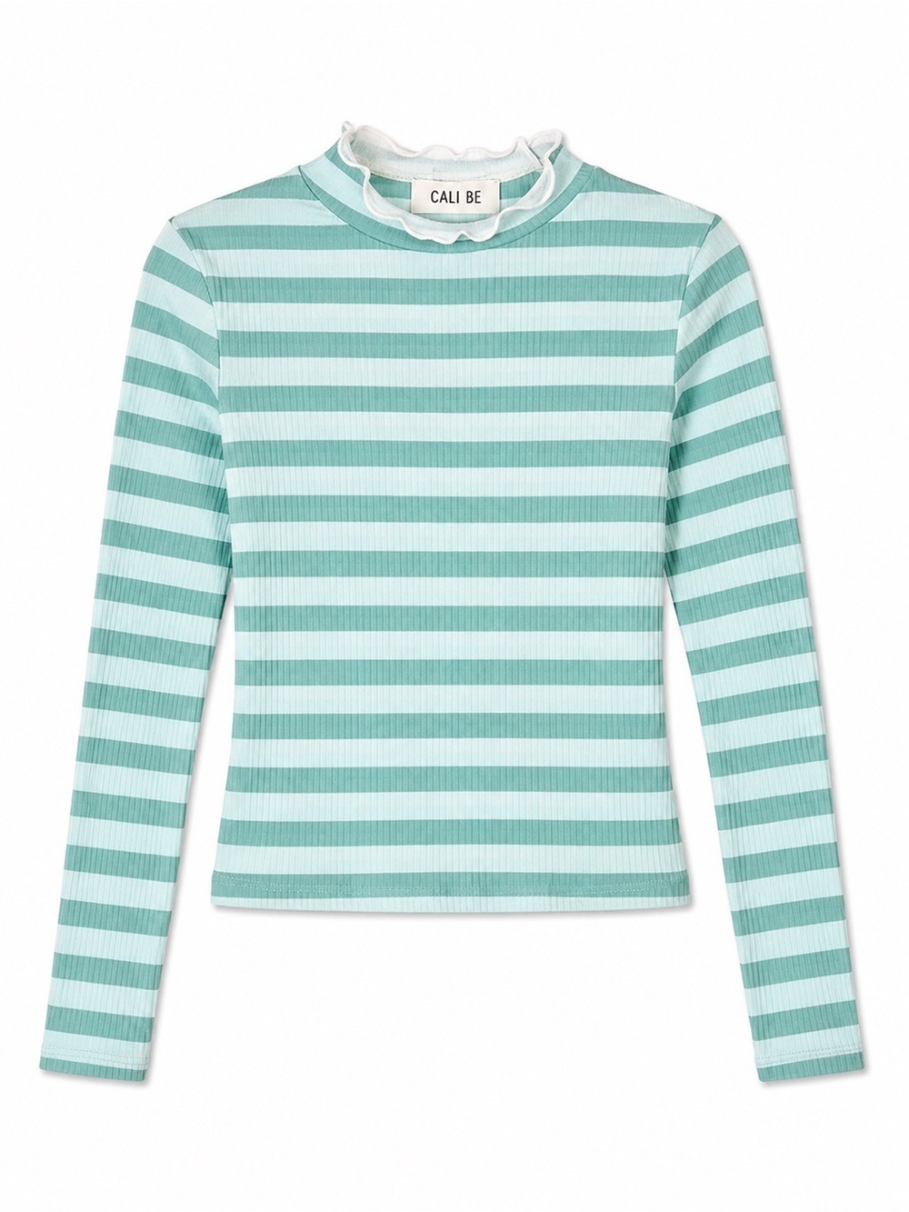 NWT CALI BE BLUE STRIPED MOCK NECK LONG SLEEVE TOP